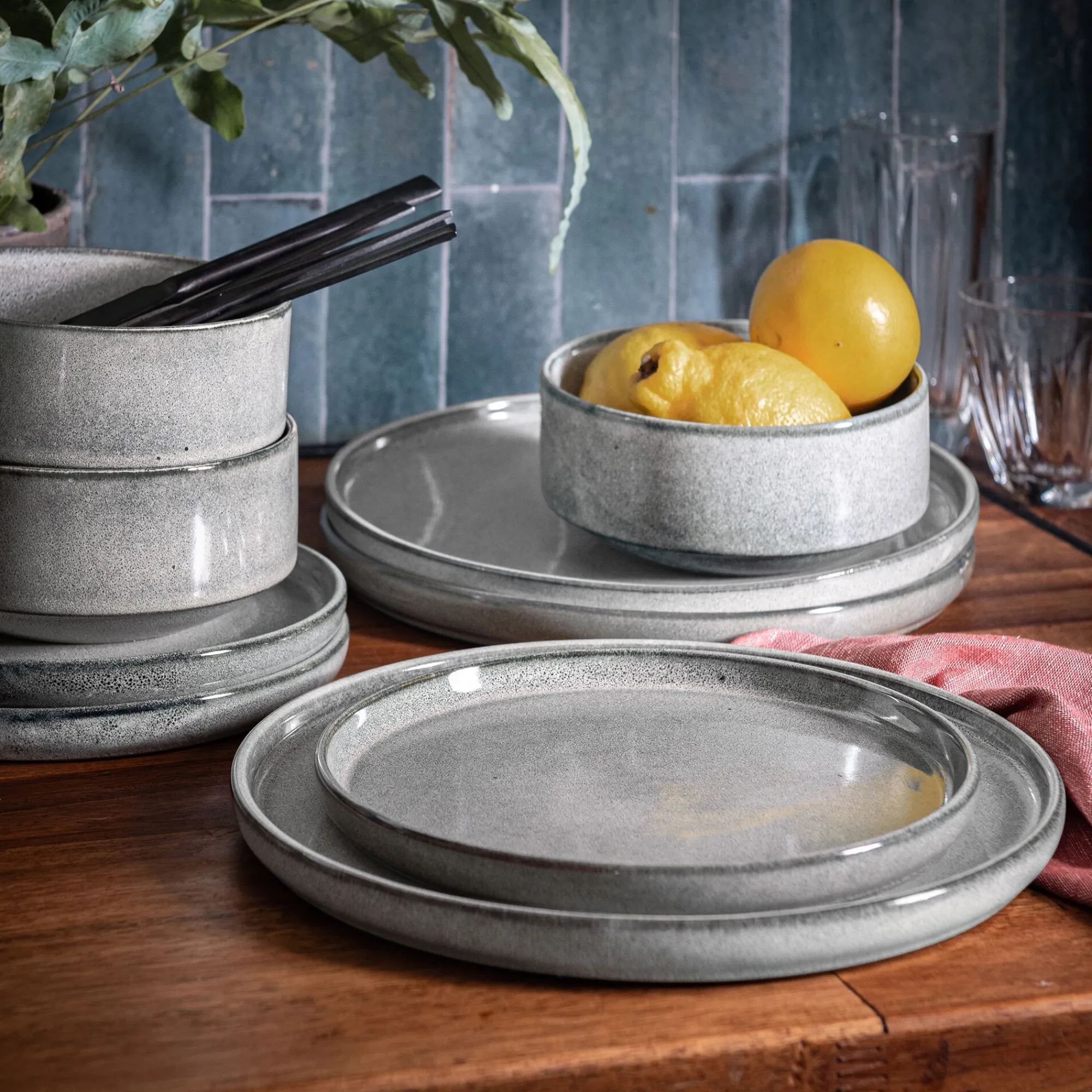alinea Assiette|Assiette De Noël*Lot de 4 assiettes à dessert en grès émail réactif D21cm - borie Gris