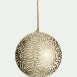 alinea Boule De Noël*Lot de 6 boules de Noël en papier mâché motif végétal peint main D7cm - Doré