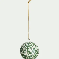 alinea Boule De Noël*Lot de 6 boules de Noël en papier mâché motif végétal peint main D7cm - Vert