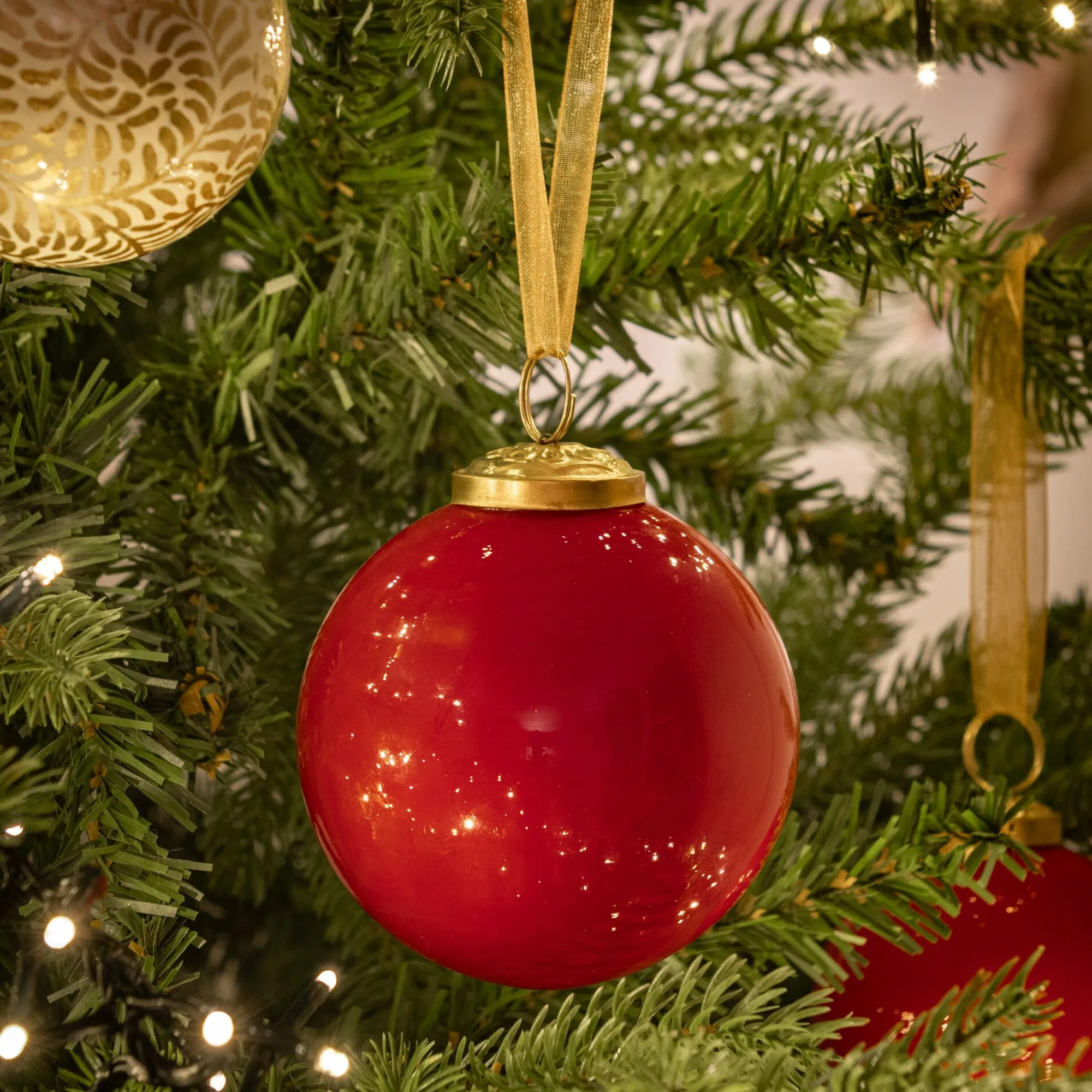 alinea Boule De Noël*Lot de 4 boules de Noël en verre D9cm - Rouge