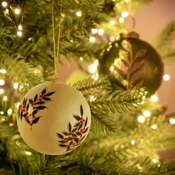 alinea Boule De Noël*Lot de 6 boules de Noël en papier mâché motif houx peint main D7cm - Blanc