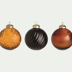 alinea Boule De Noël*Lot de 3 boules de Noël texturées en verre recyclé D8cm - Orange