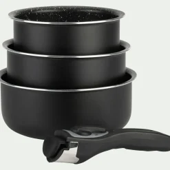 alinea Casserole, Poêle Et Sauteuse*Lot de 3 casseroles en aluminium avec manche amovible (tous feux dont induction) Noir
