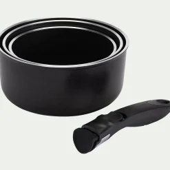 alinea Casserole, Poêle Et Sauteuse*Lot de 3 casseroles en aluminium avec manche amovible (tous feux dont induction) Noir