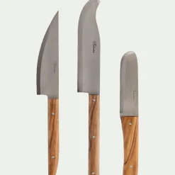 alinea Couteau De Cuisine*Lot de 3 couteaux avec lame en inox et manche en bois d'olivier Bois foncé