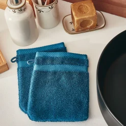 alinea Gant De Toilette*Lot de 2 gants de toilette en coton peigné - Bleu figuerolles