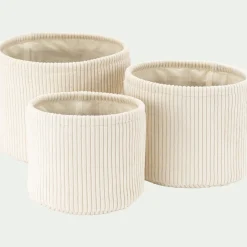 alinea Matelas Enfant|Boîte De Rangement Enfant*Lot de 3 paniers ronds en velours côtelé - Blanc ventoux