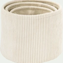 alinea Matelas Enfant|Boîte De Rangement Enfant*Lot de 3 paniers ronds en velours côtelé - Blanc ventoux