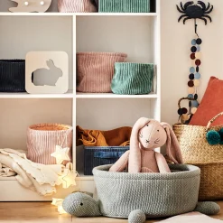 alinea Matelas Enfant|Boîte De Rangement Enfant*Lot de 3 paniers ronds en velours côtelé - Rose