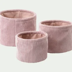alinea Matelas Enfant|Boîte De Rangement Enfant*Lot de 3 paniers ronds en velours côtelé - Rose