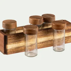 alinea Aménagement Meuble Cuisine|Bocal De Cuisine*Lot de 5 pots à épices en verre avec support en acacia - Transparent