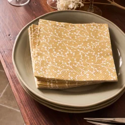 alinea Serviette De Table|Décoration De La Table De Noël*Lot de 20 serviettes en papier motif baies 33x33cm - Jaune
