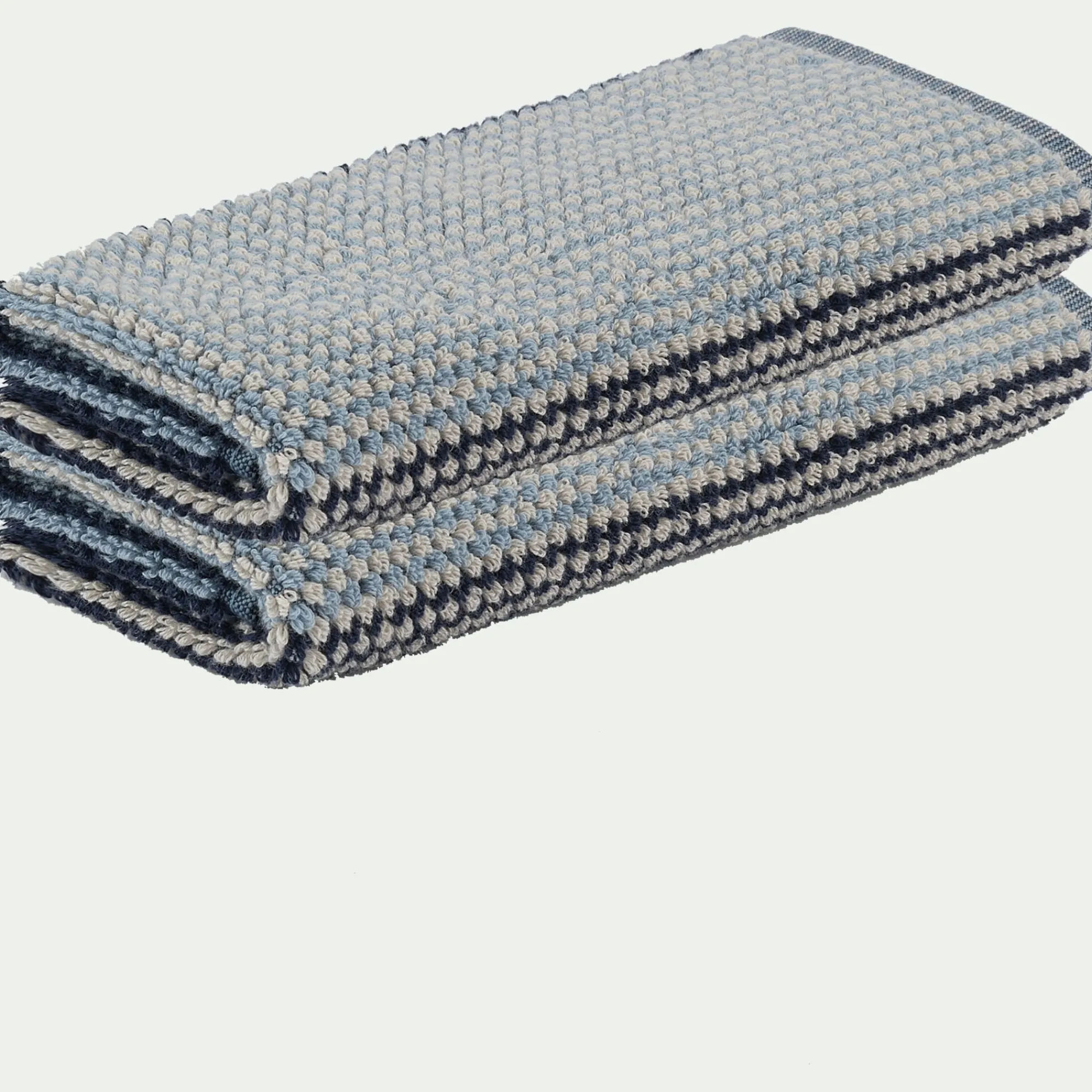 alinea Serviette Invité*Lot de 2 serviettes invité bouclette jacquard en coton - 30x50cm Bleu