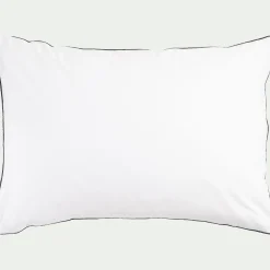 alinea Taie D'Oreiller*Lot de 2 taies d'oreiller en percale de coton 50x70cm avec liseré tressé gris calabrun - Blanc