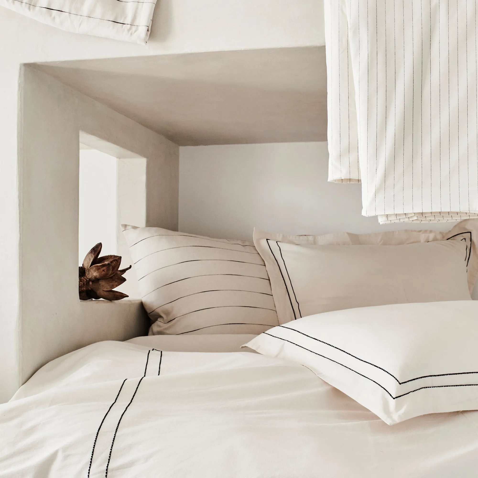 alinea Taie D'Oreiller*Lot de 2 taies d'oreiller en coton brodé 65x65cm - Blanc