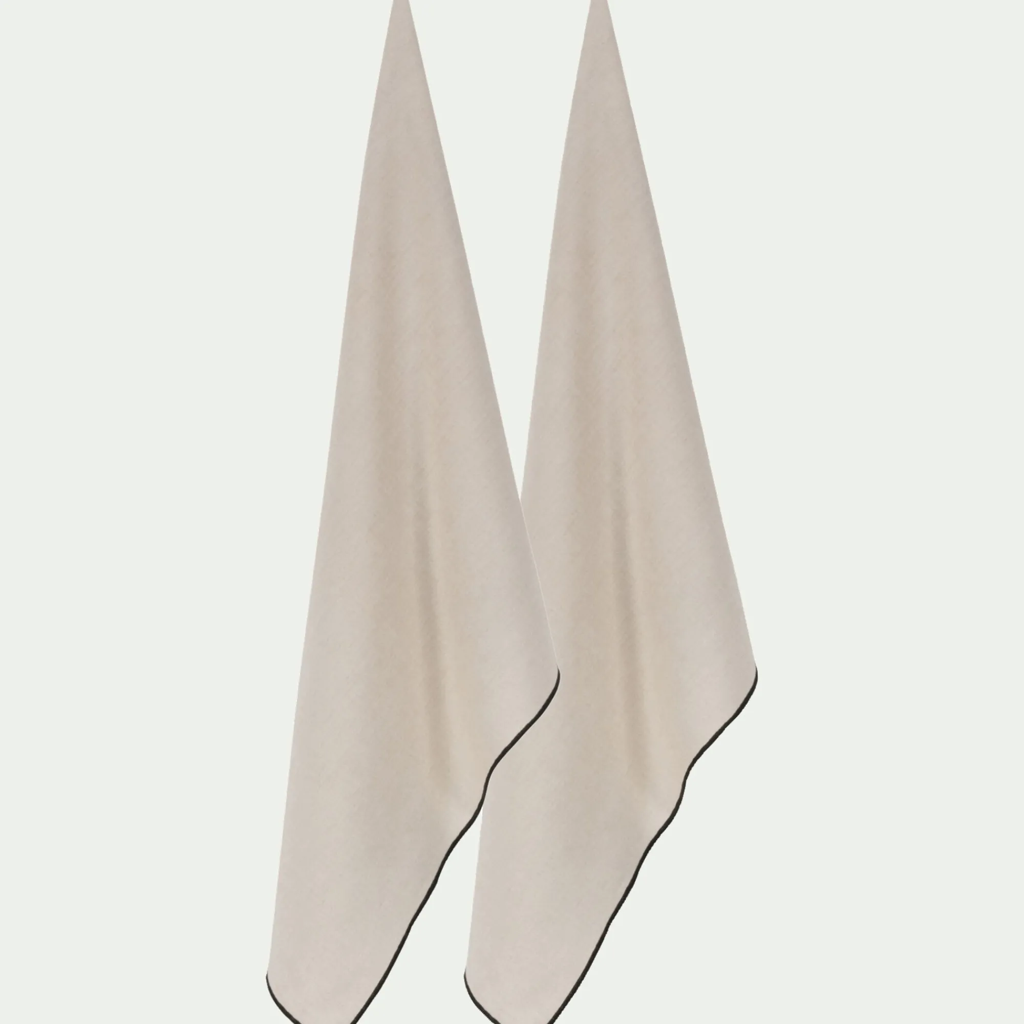alinea Tablier Et Torchon*Lot de 2 torchons brodés en coton finition point de bourdon 50x70cm - Beige