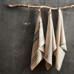alinea Tablier Et Torchon*Lot de 3 torchons en coton beige et bleu Blanc