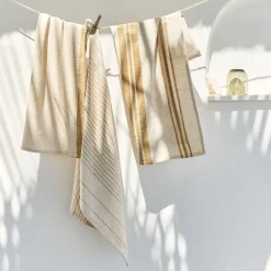 alinea Tablier Et Torchon*Lot de 3 torchons rayés en coton - beige et 50x70cm Jaune