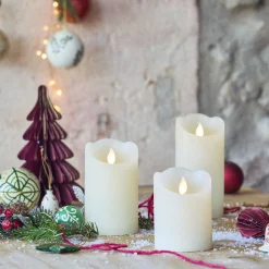 alinea Bougie Et Photophore De Noël*Lot de trois bougies à LED H26cm - Blanc
