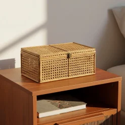 alinea Boîte De Rangement*Malle en bois de pin et cannage - H14,5xL37cm Naturel