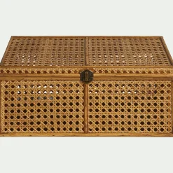 alinea Boîte De Rangement*Malle en bois de pin et cannage - H14,5xL37cm Naturel