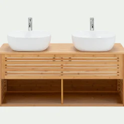 alinea Meuble Sous Vasque*Meuble double sous vasque murale en bambou - L120cm Bois clair