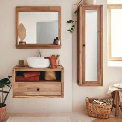 alinea Meuble Sous Vasque*Meuble sous vasque simple mural en acacia L80cm - Bois clair