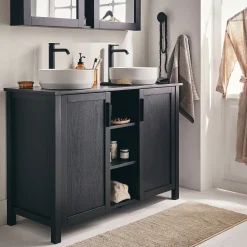alinea Meuble Sous Vasque*Meuble sous-vasque double et 2 portes en bois de cèdre - L120cm Noir