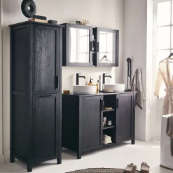 alinea Meuble Sous Vasque*Meuble sous-vasque double et 2 portes en bois de cèdre - L120cm Noir