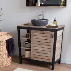alinea Meuble Sous Vasque*Meuble sous-vasque simple 1 porte en acacia massif - L90cm Bois foncé