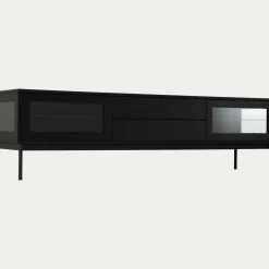 alinea Meuble Tv*Meuble tv 4 portes en bois et verre - L180xl42xH51cm Noir