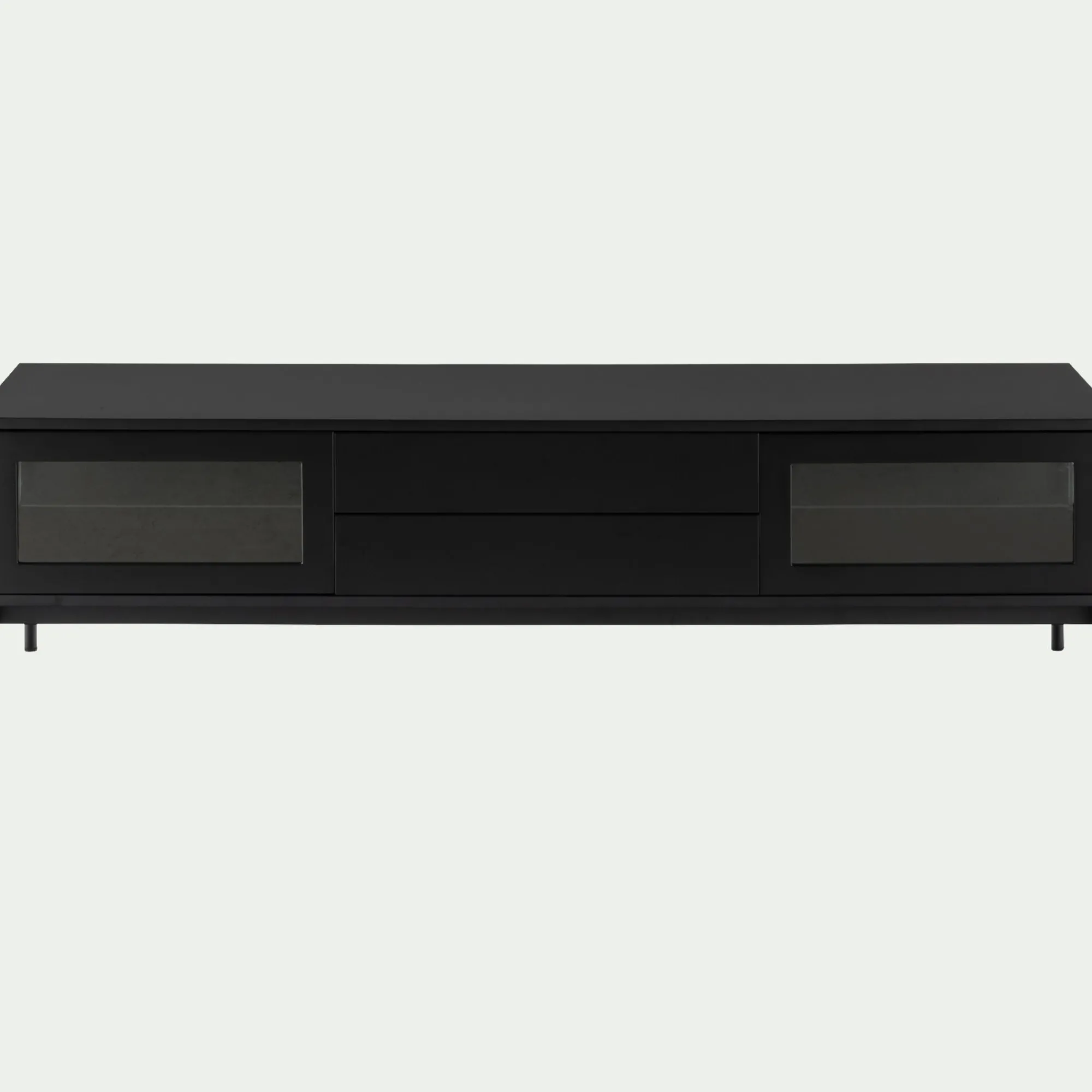alinea Meuble Tv*Meuble tv 4 portes en bois et verre - L180xl42xH51cm Noir