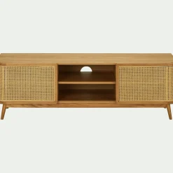 alinea Meuble Tv*Meuble tv 2 portes en bois et cannage L160cm - Bois clair