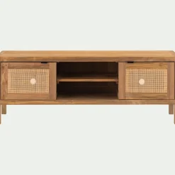 alinea Meuble Tv*Meuble tv 2 portes en teck recyclé et cannage L150cm - Bois clair