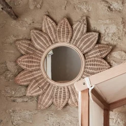 alinea Matelas Enfant|Déco Murale*Miroir fleur en rotin - d80cm Naturel