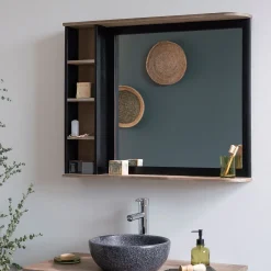 alinea Miroir De Salle De Bain*Miroir rectangulaire de salle de bain en acacia massif - L90cm Bois foncé