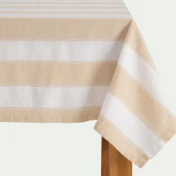 alinea Nappe*Nappe à rayures écrues en lin et coton 150x250cm - Blanc