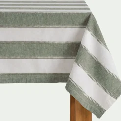 alinea Nappe*Nappe à rayures vertes en lin et coton 150x250cm - Blanc