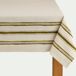 alinea Nappe|Nappe Et Serviette De Noël*Nappe rayée en lin et coton 145x250cm - Beige
