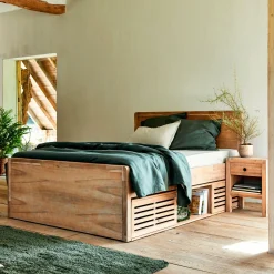 alinea Tiroir Et Bout De Lit*Niches de rangement en acacia massif pour lit Gaia - Bois clair