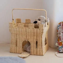 alinea Matelas Enfant|Panier Déco Enfant*Panier de rangement château en rotin H26cm - naturel