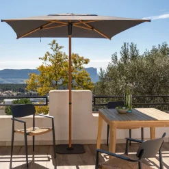 alinea Parasol De Balcon|Parasol Droit*Parasol droit et sa base en aluminium effet bois 200x200cm - gris