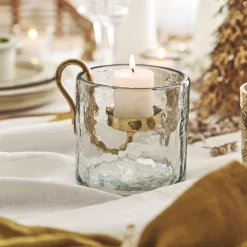 alinea Décoration De La Table De Noël|Bougie Et Photophore De Noël*Photophore en verre et laiton D10xH10cm - Transparent
