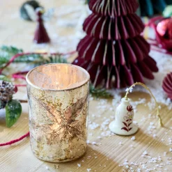 alinea Décoration De La Table De Noël|Bougie Et Photophore De Noël*Photophore en verre motif houx D8xH10cm - Doré
