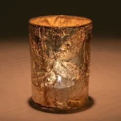 alinea Décoration De La Table De Noël|Bougie Et Photophore De Noël*Photophore en verre motif houx D8xH10cm - Doré