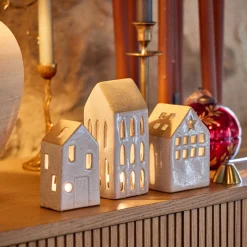 alinea Décoration De La Table De Noël|Bougie Et Photophore De Noël*Photophore maisonnette de Noël en dolomite H15,3cm - Gris