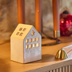 alinea Bougie Et Photophore De Noël|Décoration De La Table De Noël*Photophore maisonnette de Noël en dolomite H11cm - Gris
