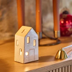 alinea Décoration De La Table De Noël|Bougie Et Photophore De Noël*Photophore maisonnette de Noël en dolomite H10,6cm - Gris