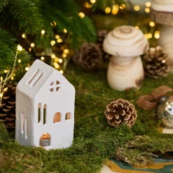 alinea Décoration De La Table De Noël|Bougie Et Photophore De Noël*Photophore maisonnette en aluminium H13cm - Blanc