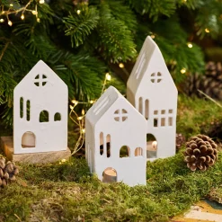 alinea Décoration De La Table De Noël|Bougie Et Photophore De Noël*Photophore maisonnette en aluminium H13cm - Blanc